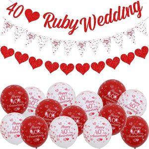 Party Decoration Sursurprise 40th Wedding Anniversary Decorations Ruby Glitter Banners Bunting Flag Balloons Supplies