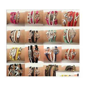 Bracelets de charme 16 estilos de couro criativo Bracelet Bracelet Love Wings Owl Mtilayer Braided for Man Woman Fashion Jewelry in BK Drop de Otpj0