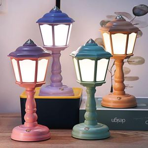 Night Lights Mini Retro LED Desk Lamp USB Charging Street Lamps 3Colors Dimmable Button Bedside Light Room Bedroom Decoration