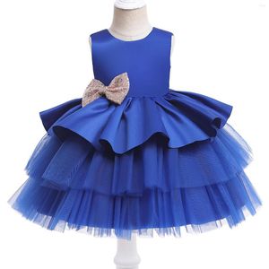 Vestidos para meninas Meninas Elegante Vestido de Baile Laço Lyaer Festa Traje Noite Criança Bebê Tule Vestido de Baile Roupas Infantis 2023 Verão Formal 1-5 anos