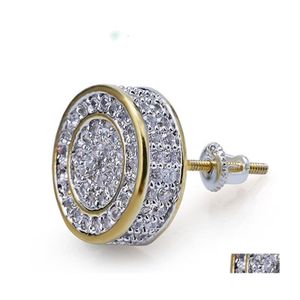 Kolczyki modowe na męskie mrożone złoto Sier Diamond Rock Punk Round Wedding 362 Q2 Drop dostawa biżuteria Dhqi2