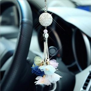 Interior Decorations Luxury Diamond Crystal Ball For Automobiles Rear View Mirror Charms Ornaments Hanging Pendant Car Decoration Gifts