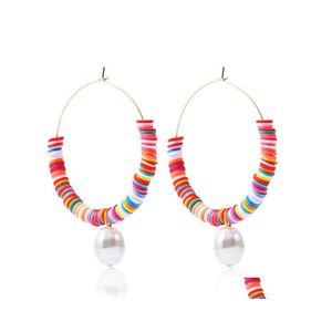 Charm Boho Colorf Polymer Clay Hoop Earrings For Women Fashion Alloy Shell Pendant Korean Jewelry Drop Delivery Ot9Ri