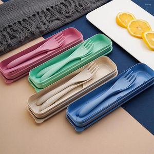 Dinnerware Sets 4pcs/Se Travel Cutlery Set Fork Spoon Portable Plastic Reusable Picnic Utensil Knife Kitchen Tableware Accessories