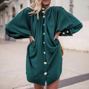 Women's Blouses Women Long Shirt Spring Autumn Loose Solid Color Stand Collar Women's Batwing Sleeve Single-Breasted Irregular Top