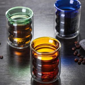 Cups Saucers 200ml Colored Thread Coffee Glass Cup Double Wall Insulated Wine Whisky Mug