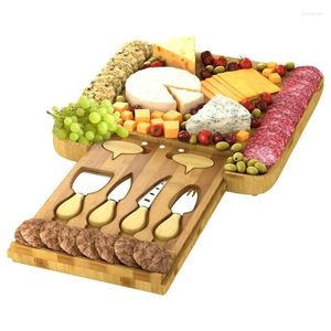 Plates Bamboo Cheese Board Afternoon Tea Dinner Plate Free Four-piece Stainless Steel Knife Set Wooden Dishes
