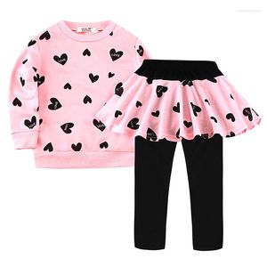 Kleidungssets Mädchen Frühling Herbst Kinder lieben es, Langarm-T-Shirt-Boden-Culottes 2pcs Baby Girl Casual Anzüge zu drucken