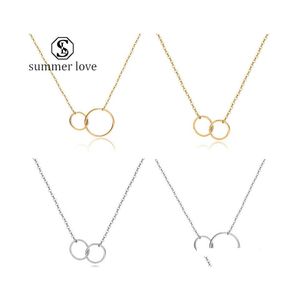 Pendanthalsband Ankomst Double Circle Necklace Choker Steel Gold Two Släscirklar Trendiga par Friendship For Drop Delive DHQD2