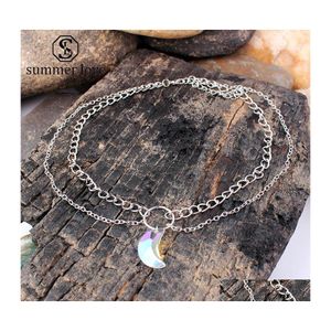 Pendant Necklaces Symphony Crystal Moon Mtilayer Necklace For Women Sier Friends Family Party Jewelry Gift With Cards Drop Delivery P Dhrzw