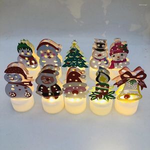 Night Lights 1pc Iron Plastic Led Candle Light Reusable Christmas Tree Snowman Bell String Home Lamp For Decoration