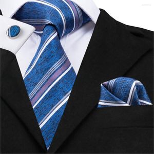 Bow Ties SN-1703 Floral Mens Tie Set Classic Blue Stripe For Men Luxury Silk Slips Pocket Square Cufflinks Formal Suit