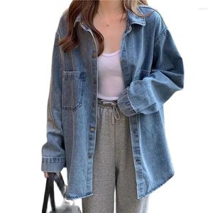 Women's Blouses 2023 Jean Jacket Women Korean Loose Denim Shirt Female Long Sleeve Tooling Casual Tops Jackets A1044