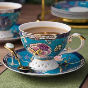 Cups Saucers Europe Ceramic Mug Top-grade Porcelain Tea Cup Cafe Party Drinkware Bone China Coffee Saucer Spoon Set