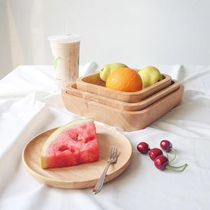 Plates Japanese Rubber Wood Pan Plate Fruit Dishes Saucer Tea Dessert Dinner Bread Tray Round/Rectangle/Square/Oval