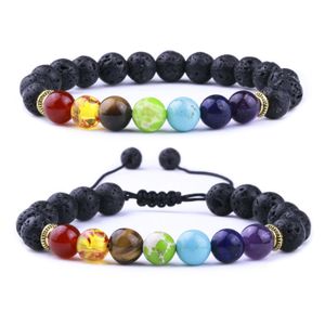 Arti e mestieri 8 mm pietra lavica nera 7 chakra perline bracciali fai da te aromaterapia olio essenziale diffusore braccialetto stretch gioielli yoga Dhvly