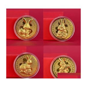 Other Arts And Crafts 2023 Rabbit Golden Foil Commemorative Coin Twee Zodiac Rabbits Collectible Collection For Luck Wealth Years Dr Dhydx