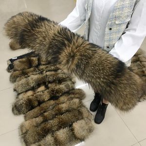 Halsdukar naturlig päls krage riktig tvättbjörn halsduk för kvinnor vinter diy skräddarsydd foulard halsvärmare huva