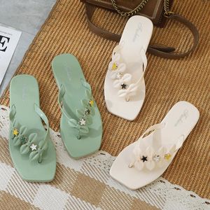 Clip Toe 185 Slippers Summer Bow Women Flip Flops Plat Soft Comfortable Ladies Square INS Style Outdoor Female Sandals Shoes