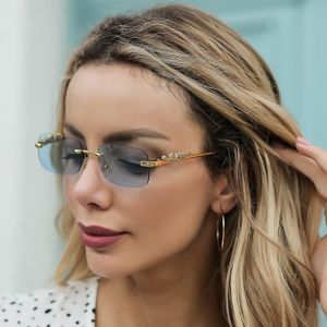 Vrouwen mannen luxe merkontwerper vintage randloze vierkante zonnebrillen
