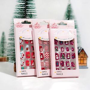 False Nails 2023 Year 24pcs Christmas Nail Tips Press On Children Full Cover Kid Fake For Girls Decor Manicure