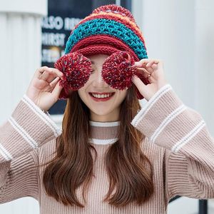Berets Color Matching Knit Hat With Ear FlapsBeanies Wool All-match Windproof For Halloween Xmas Year Thanksgiving Dropship