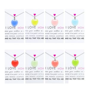 Pendant Necklaces Mothers Day Love Mom Heart Luminous Stone Blue Green Glow Light In The Dark Necklace For Jewelry Making With Card Dhn6T