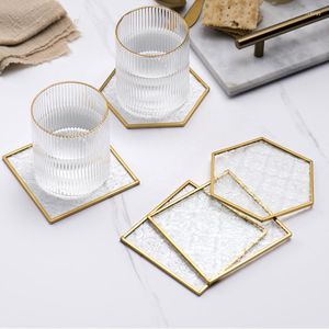 Table Mats Glass Cup Pad Nordic Style Begonia Flower Retro Copper Bar Water Coffee Square Home Decoration Ornaments