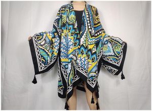 Etniska kläder Bohemian Tryckt Tassel Loose Beach täcker Kimono Middle East Fashion Floral badkläder Bomull Cardigan Dress for Women