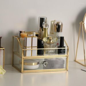 Förvaringslådor glas kosmetiska lådor sminklåda arrangör smycken nagellack container läppstift hållare skrivbord badrum