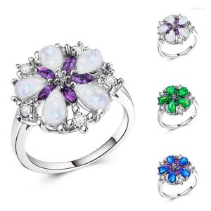 Bröllopsringar Pretty Gift for Women Girls Finger Ring White Fire Opal Size 6-10 Mode