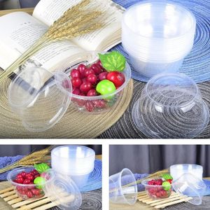 Miski 50pcs/zestaw 300/380/600/720 ml zagęszcza się jednorazowe miski plastikowe okrągłe zupa kuchenna sałatka pojemnik piknikowy