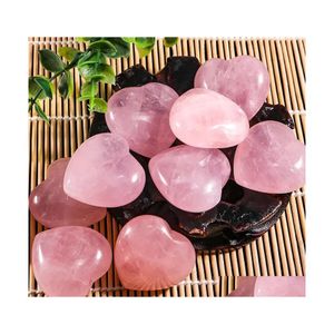Stone 40mm naturlig rosa roskvarts kristallhjärta prydnad chakra helande reiki pärlor för smycken gör diy presentdekoration drop del dhcfl