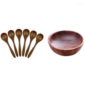 Geschirr-Sets, kleine Holzschale, Salz, Essig, Sauce, Abendessen, Frühstücksteller, Gewürzbecher mit Löffeln, 6 Stück, 13,5 cm