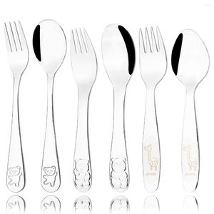 Flatware Sets Stainless Steel Children Utensil Baby Animal Tableware Set Toddler Dinnerware Cutlery Cartoon Infant Feeding