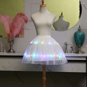 Damen-Nachtwäsche, Damen-Lolita-weißer Tutu-Rock, LED-Licht, leuchtender kurzer Petticoat-Unterrock, Y3NE