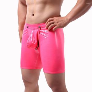 MUITOPANTES Sexy masculino boxeadores de roupas de couro pu machado homme calcinha boxer shorts troncos bulge bolsa removível Cueca masculina