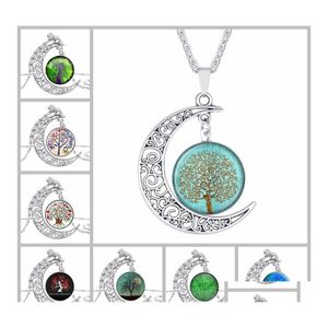 Pendant Necklaces Vintage Moon Necklace Starry Outer Space Universe Gemstone Pendants Women Accessories Tree Of Life Drop Delivery Je Otihr