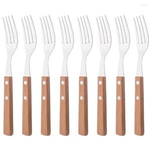 Dinnerware Sets Wooden Handle 8Pcs Multi Purpose Restaurant Party Supplies Dinner Fork Tableware Stainless Steel Kitchen Accessories