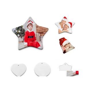 Party Favor Fedex S Fashion Sublimation Blank Ceramic Pendant Creative Christmas Ornaments Heat Transfer Printing Diy Ornament 6 Dro Dh3S9