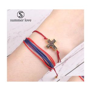 Venda de cadeia de links com cartão natural resina natural stone cross druzy bracelet colorf string corda trança pulseiras ajustáveis ​​para homens mulheres desejam dhocv