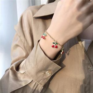 Link Bracelets Cute Sweet Red Cherry Bracelet Lover Girlfriends Fashion Accessories Jewelry Lucky Sisters Gift Pendant Wholesale