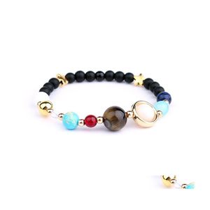 Konst och hantverk Universe Galaxy De ￥tta planeterna i Solar System Guardian Star Natural Stone Beads Charm Armband Bangle for Women Dh6PB