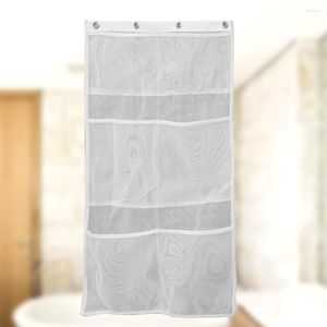 Storage Boxes 6 Pocket Bathroom Shower Hanging Mesh Organizer Bath Bag Curtain Rod Liner Hooks Bags (White) #q8