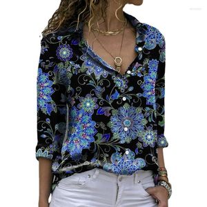 Kvinnors blusar Floral Print Chiffon For Women Fashion Turn-Down Collar Long Sleeve Office Work Lady Shirts Elegant Casual Sping Tops