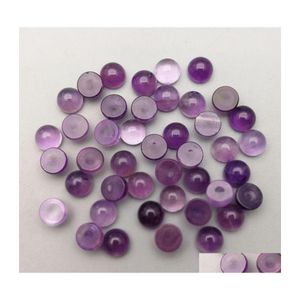 Konst och hantverk Natural Stone 6mm 8mm 10mm 12mm Round Amethyst Loose Beads Cabochons platt rygg för halsbands ringörar smycken en DHTQM