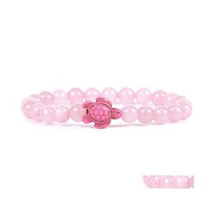 Beaded Rose Quartz Pink Tortoise Stone Strand Bead Bracelet For Women Girl Jewelry Drop Delivery Bracelets Dhvxz