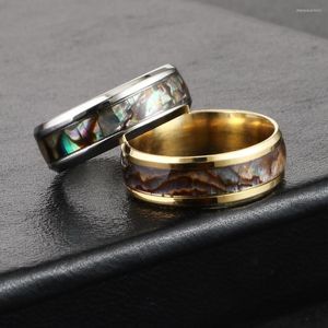 Pierścienie ślubne 8 mm inkrustowani fazowanie fazowania skorupy ze stali nierdzewnej męskie pierścionka srebrne kolory opaski palców męskie biżuteria