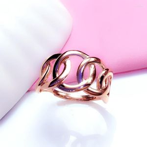 Cluster Rings 585 Purple Gold 14K Rose Hollow Multi-circle Stacked For Women Opening Simple Fashion Jewelry Party Accessories