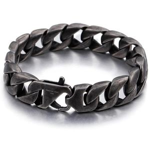 Связанные браслеты цепь бабушка шикарное панк -стиль черный браслет из нержавеющей стали 15 мм шириной мужские браслеты.